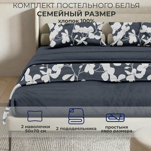 Комплект постельного белья SONNO BOTANICA семейный размер цвет Ботаника, Антрацит