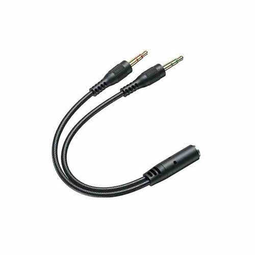 Аудио-кабель разветвитель для наушников и микрофона 2 в 1 черный