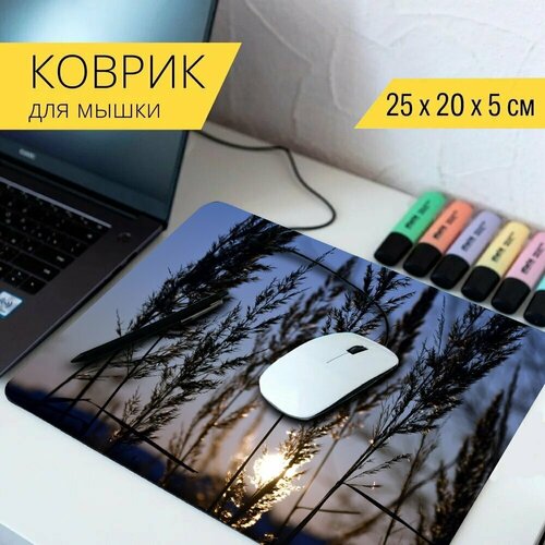 Коврик для мыши с принтом Трава, заход солнца, канун 25x20см. стол заход солнца канун море 65x65 см кухонный квадратный с принтом