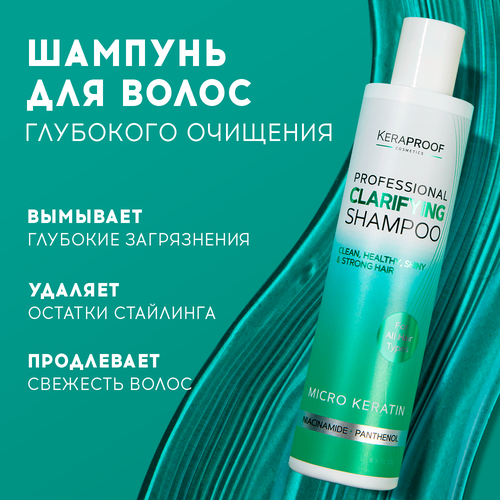 KERAPROOF Профессиональный шампунь для глубокой очистки волос и кожи головы с кератином, для всех типов волос, 250 мл