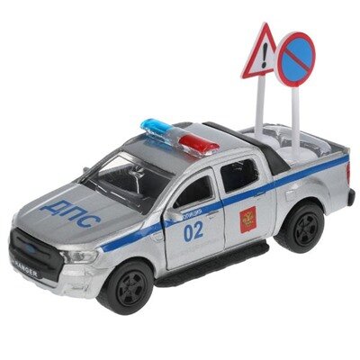 Модель машины Технопарк Ford Ranger пикап, Полиция, с дорожными знаками, инерционная SВ-18-09-FR-Р+РАRТS-WВ