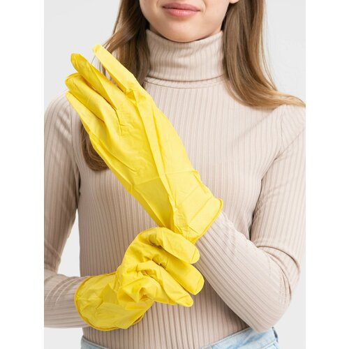 Перчатки хозяйственные латексные Komfi Для деликатной уборки желтые Размер S 499₽