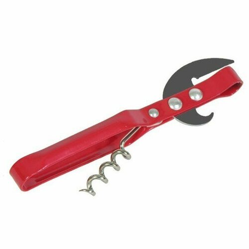 Открывалка-штопор для вина и консервных банок металлическая цвет красный 432₽
