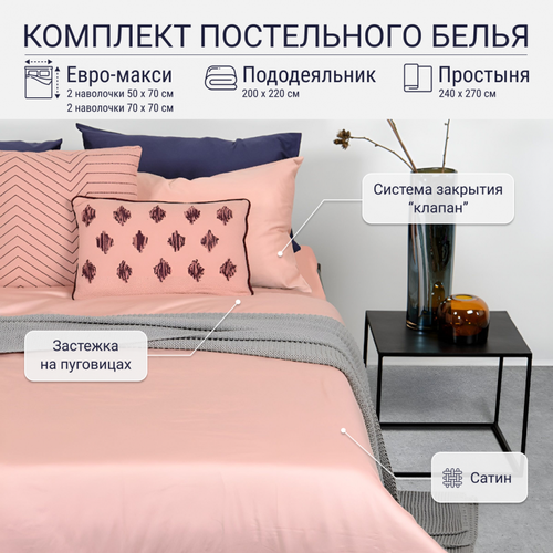 Комплект постельного белья TKANO Евро-макси из сатина цвета пыльной розы из коллекции Essential KOMP-92