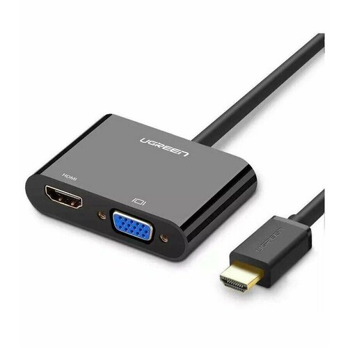 конвертер vga to hdmi Конвертер UGREEN CM101 (40744) HDMI to VGA + HDMI Converter. черный