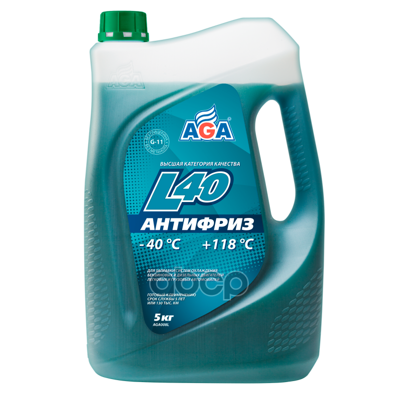 фото Aga Антифриз L-40, Готовый К Применению, Зеленый, -40С (5L) AGA арт. AGA008L