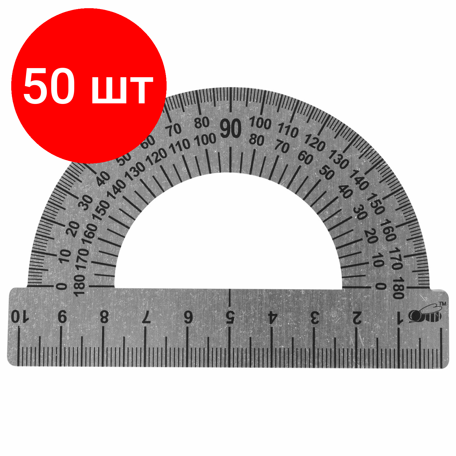 Транспортир 10 см комплект 50 шт 180 градусов металлический пифагор 210637