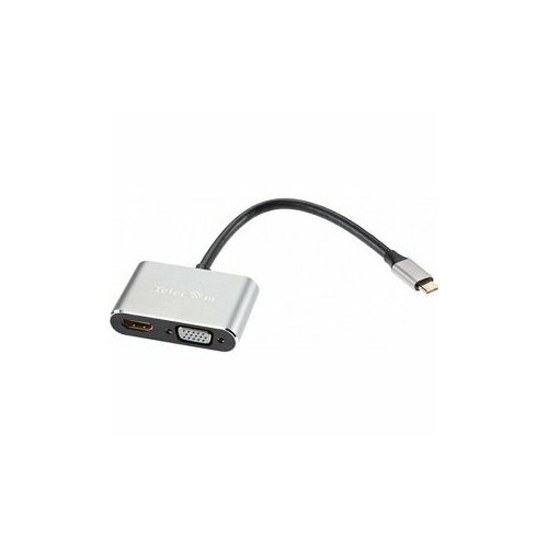 Кабель-концентратор USB3.1 TypeCm -->HDMI+USB3.0+PD+VGA Alum Grey 4K@30Hz, Telecom