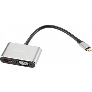 Кабель-концентратор USB3.1 TypeCm -->HDMI+USB3.0+PD+VGA Alum Grey 4K@30Hz, Telecom