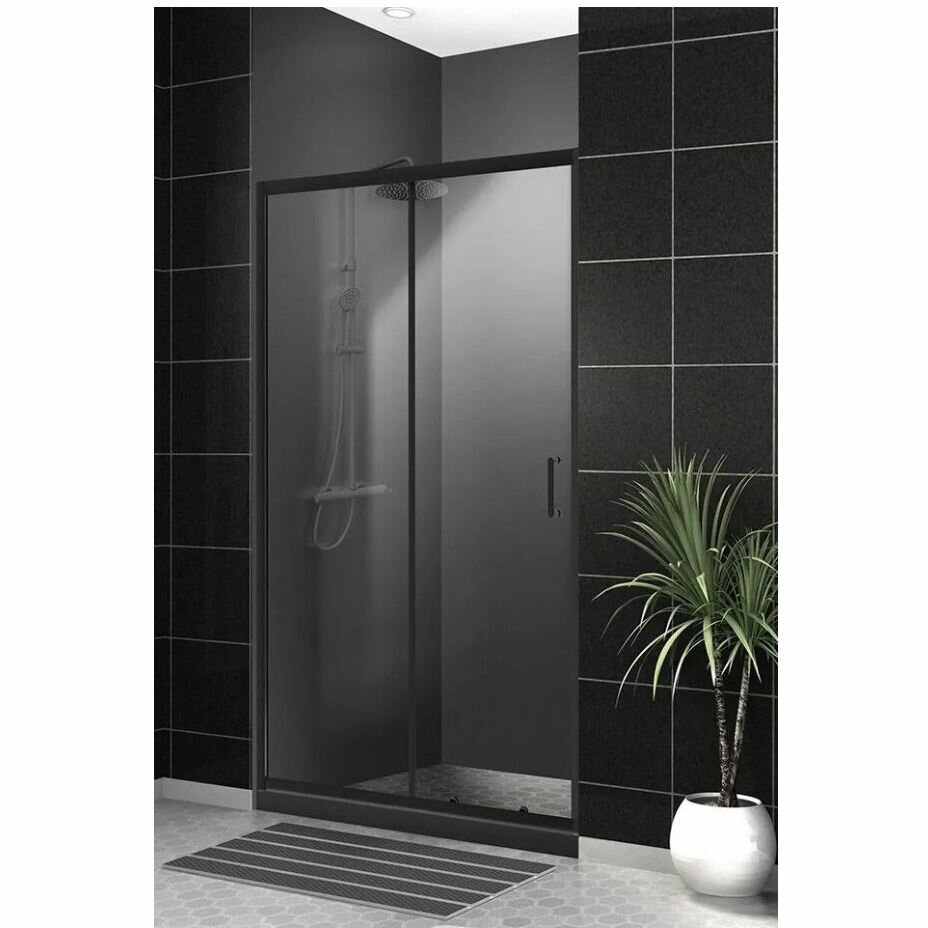 Душевая дверь BelBagno UNO-195-BF-1-120-C-NERO черный матовый стекло прозрачное 5 мм (1950х1200)
