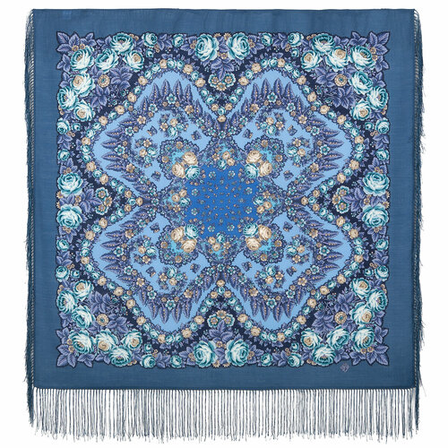 Платок Павловопосадская платочная мануфактура, 89х89 см, синий, фиолетовый