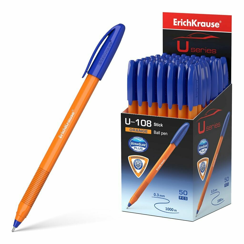 Ручка шариковая Erich Krause "U-108 Orange Stick" 0.7мм, синие чернила, набор 50 штук