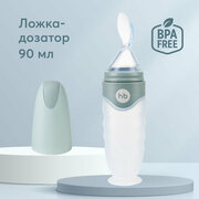 15052, Ложка для кормления детская Happy Baby, ложка дозатор для кормления, ложка для прикорма, силиконовая, 90 мл, голубая