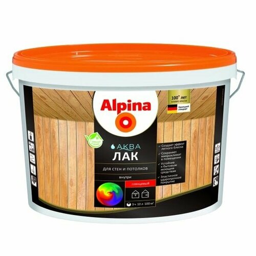 Лак ALPINA Аква, акриловый, для стен и потолков, 10л