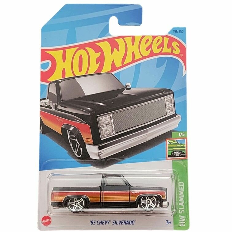 HKJ06 Машинка игрушка Hot Wheels металлическая коллекционная 83 Chevy Silverado черный; красный