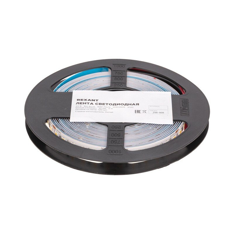 Лента светодиодная Rexant 24В, SMD2835, 9,6Вт/м, 120 LED/м, 4000K, 10мм, 5м,IP20 - фото №1