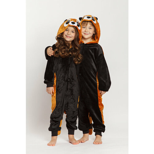 Кигуруми Енот, размер 135-145, оранжевый, черный