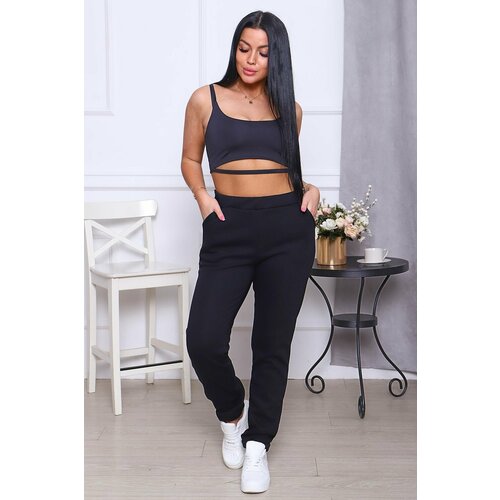 фото Брюки батук-текстиль, размер 48, черный