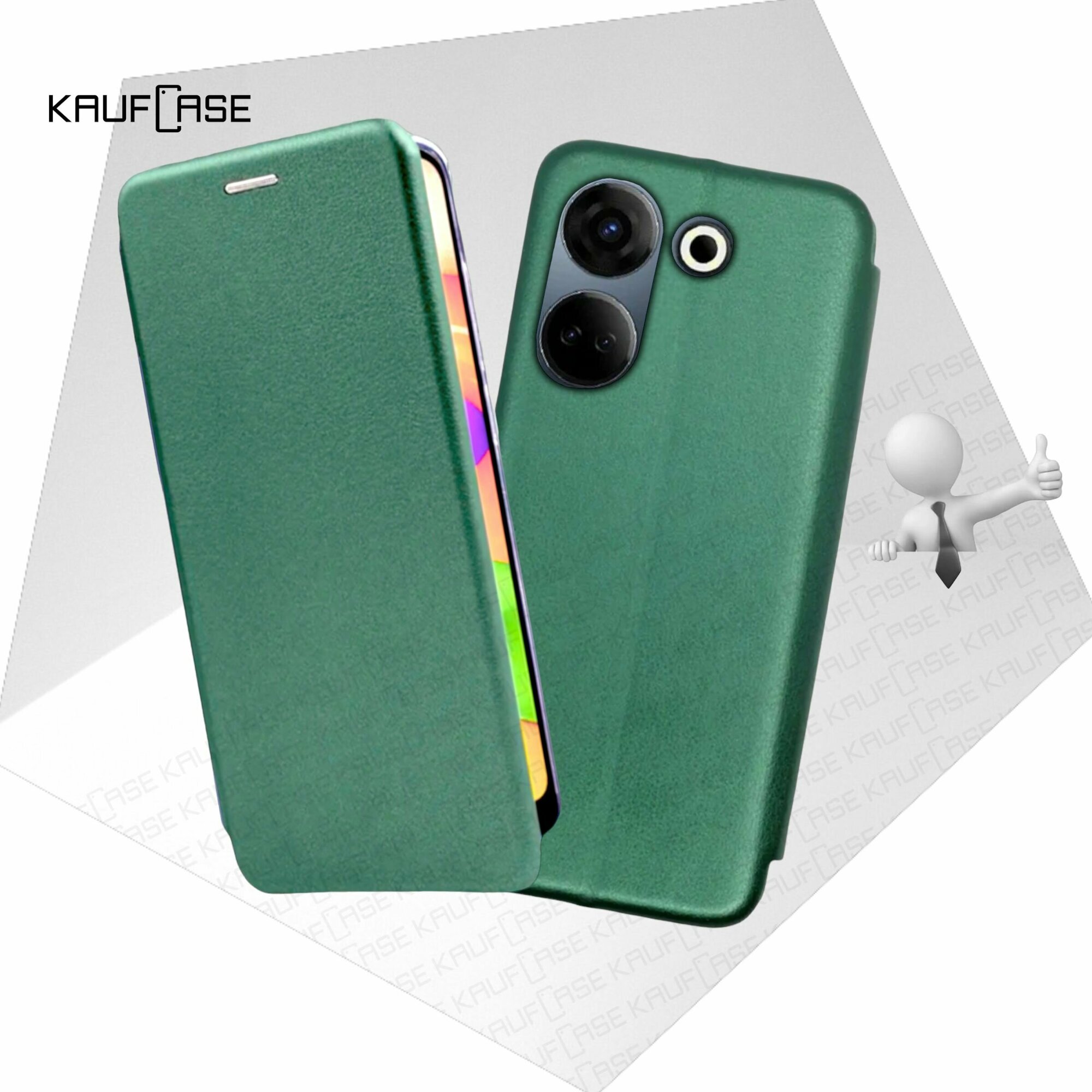 фото Чехол книжка KaufCase для телефона Tecno Camon 20 /Camon 20 Pro 4G (CK6, CK7n) (6.67"), темно-зеленый. Трансфомер