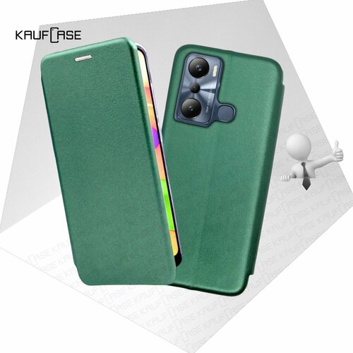 Чехол книжка KaufCase для телефона Infinix Hot 20i (X665E) (6.6), темно-зеленый. Трансфомер чехол книжка kaufcase для телефона infinix hot 20i x665e 6 6 красный трансфомер