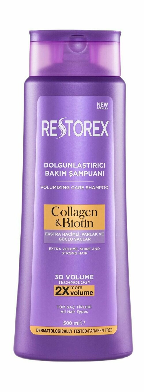 Шампунь для объема и здорового роста волос с коллагеном и биотином Restorex Collagen & Biotin Volumizing Care Shampoo