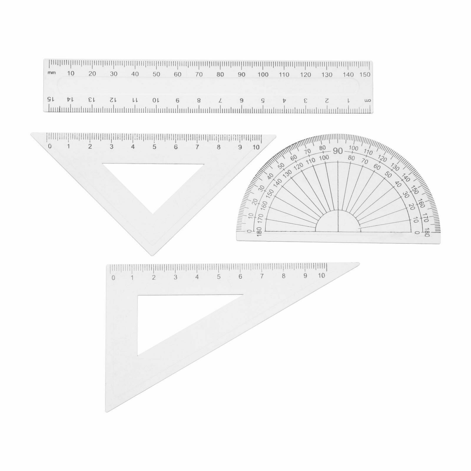 Набор чертежный 4 предмета (линейка 15 см треугольник11 см/ 30*и 5 см/ 45* транспортир) прозрачный