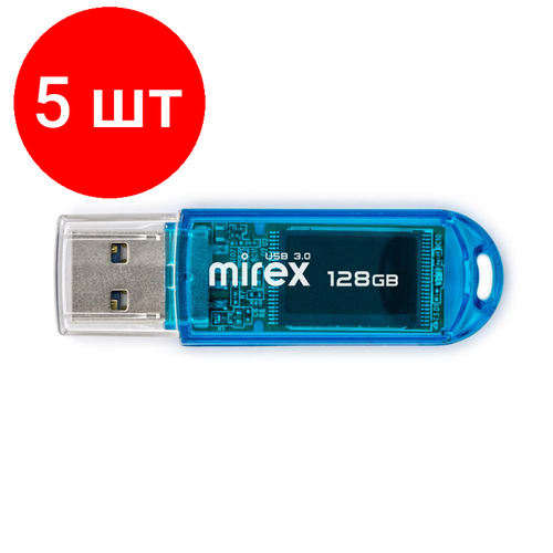 Комплект 5 штук, Флеш-память Mirex USB 3.0 ELF BLUE 128Gb (13600-FM3BE128 )