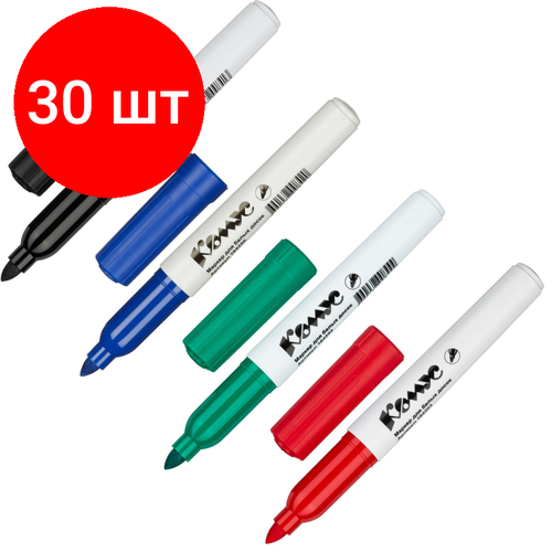 Комплект 30 наб, Набор маркеров для белых досок комус BY2304 набор 4цв. 2-5мм