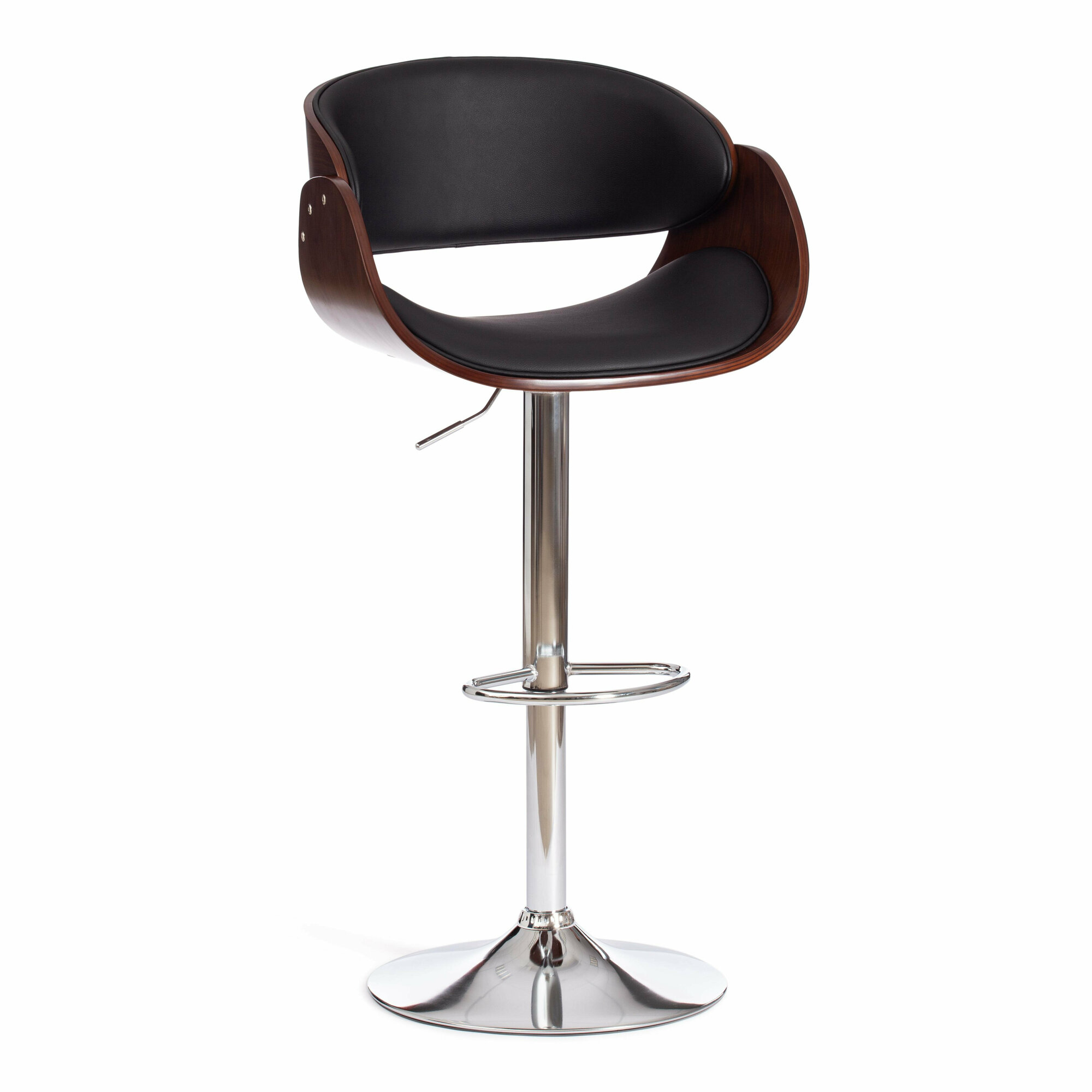 Барный стул LANDO (mod.4036) (13 657) TetChair металл/дерево/экокожа, 59х51х93-114 см, высота сиденья 62-83 см, черный/орех/хром