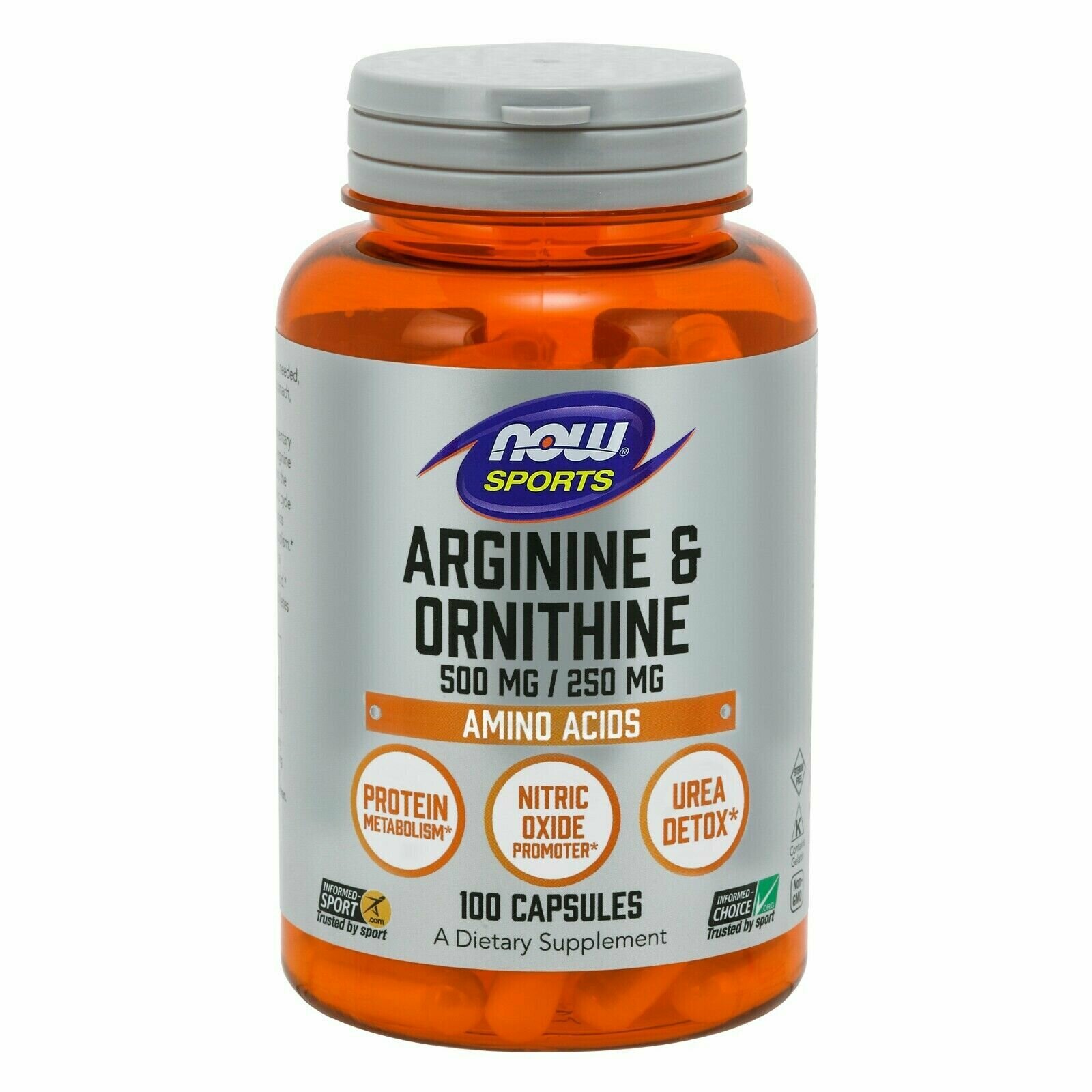 NOW FOODS Arginine/Ornithine 500/250 мг (Аргинин и Орнитин) 100 вег капс (Now Foods) , повышает тонус, укрепляет иммунитет