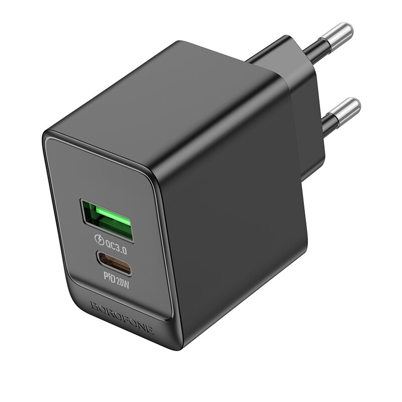 Сетевое зарядное устройство 1USB+1Type-C 3.0A QC3.0 PD 20W быстрая зарядка Borofone BAS14A Black