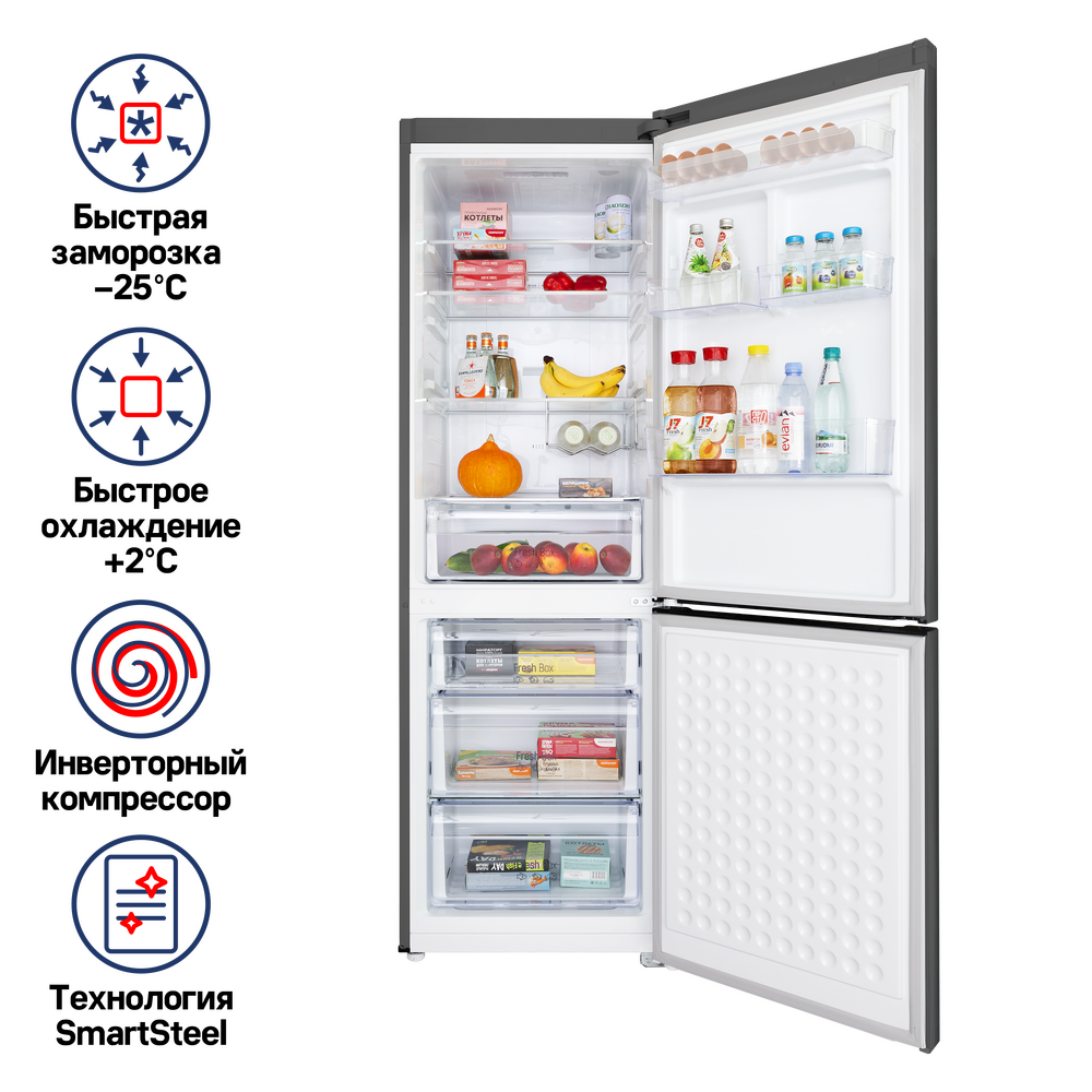 Холодильник двухкамерный Maunfeld MFF187NFIX10 187x66x59.5 см 1 компрессор цвет серебристый - фото №1