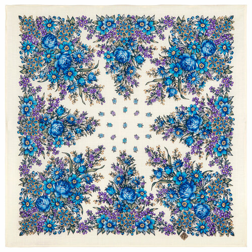 Платок Павловопосадская платочная мануфактура,72х72 см, голубой, синий