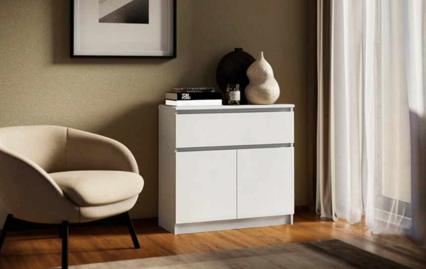 фото Комод Челси 800 (2 двери 1 выдвижной ящик) Белый глянец холодный, Белый