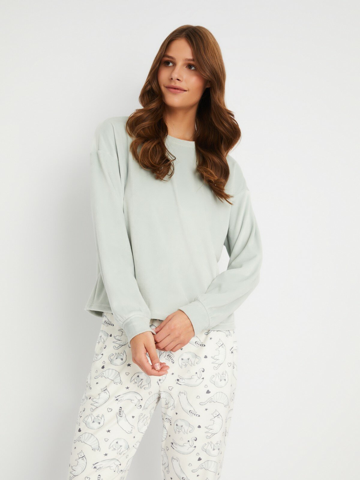 Домашний пижамный комплект (свитшот и штаны), цвет Мятный, размер M - фотография № 10