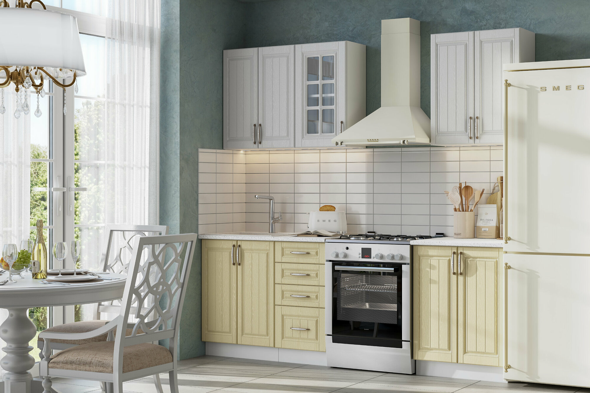 фото Кухня Интерьер-Центр Лондон 1.6 м дуб белый / дуб крем