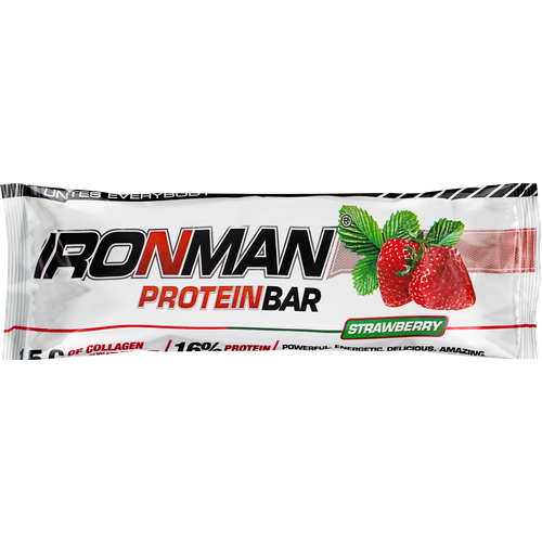 Батончик протеиновый IRONMAN Protein Bar Клубника, в белой глазури, с коллагеном, 50г протеиновый батончик в глазури daribar 30% белка 40гр 10шт черника