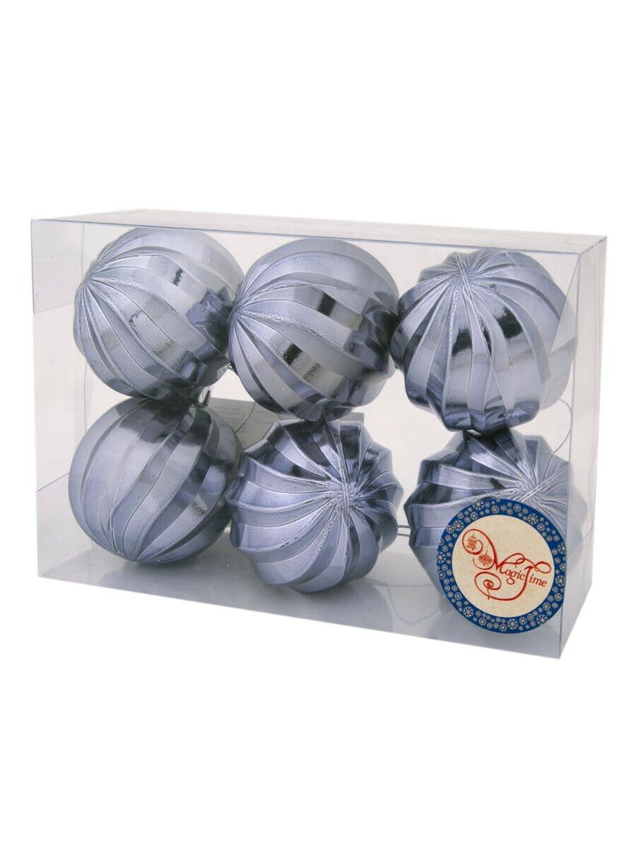 Новогодние шары Пыльно-фиолетовая спираль, размер 6 см(6шт.)