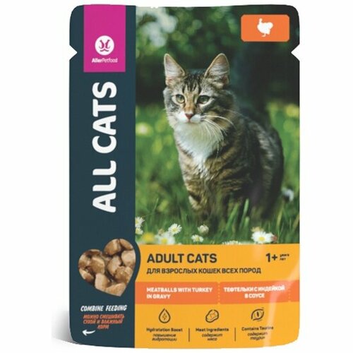 Корм влажный All Cats для кошек, тефтельки с кроликом в соусе, пауч, (28шт х 85г)