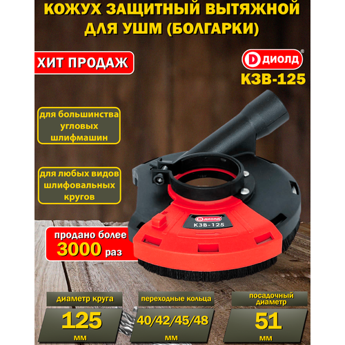Кожух защитный вытяжной для угловой шлифмашины (пылеотвод), 115/125 мм, для большинства болгарок, посадка 51мм + проставки якорь для ушм диолд мшу 1 125