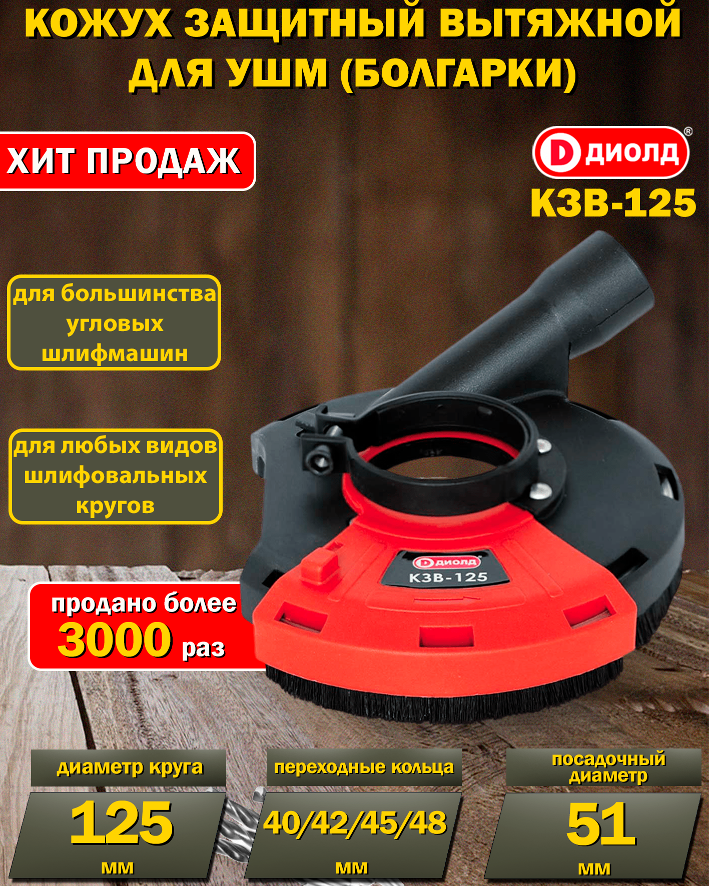 Кожух защитный вытяжной для угловой шлифмашины (пылеотвод) 125 мм для большинства болгарок посадка 51мм + проставки