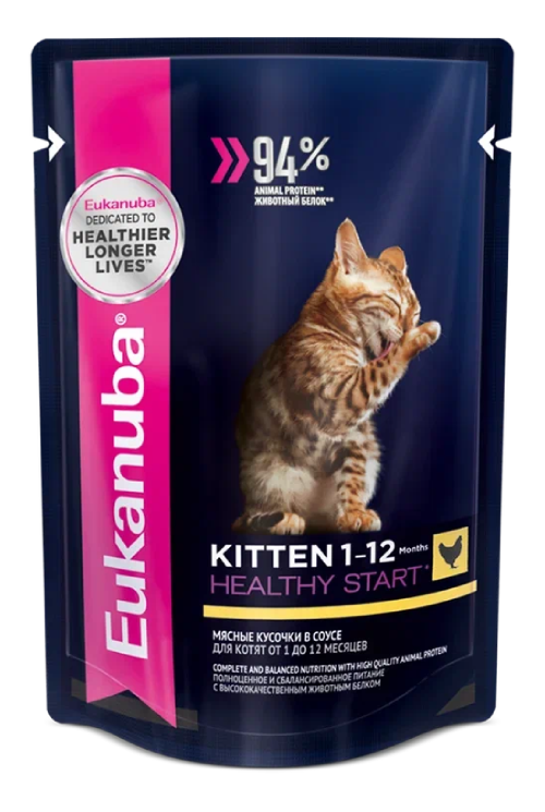 Корм для котят Eukanuba Kitten Healthy Start влажный рацион, 24х85 г - фотография № 2