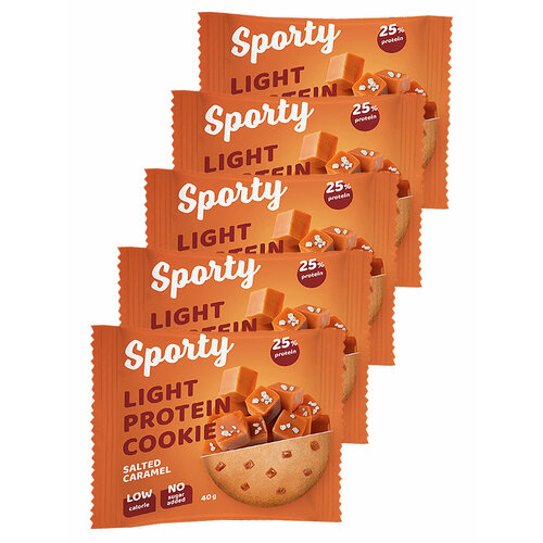 Sporty Protein Light cookie Протеиновое печенье, 5шт по 40г (Соленая карамель) / Низкокалорийное печенье без сахара