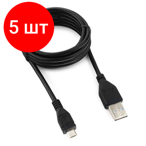 Комплект 5 штук, Кабель USB 2.0 - Micro USB, М/М, 1.8 м, Cablexpert, чер, CCP-mUSB2-AMBM-6 кабель cablexpert ccp musb2 ambm w 1m microusb usb 1 м зарядка передача данных белый