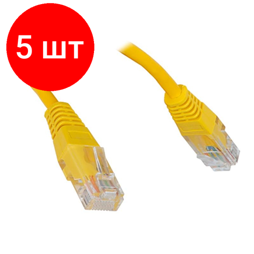 Комплект 5 штук, Патч-корд TWT UTP Cat.5e, залив колп, 7.0 м, желтый (TWT-45-45-7.0-YL)