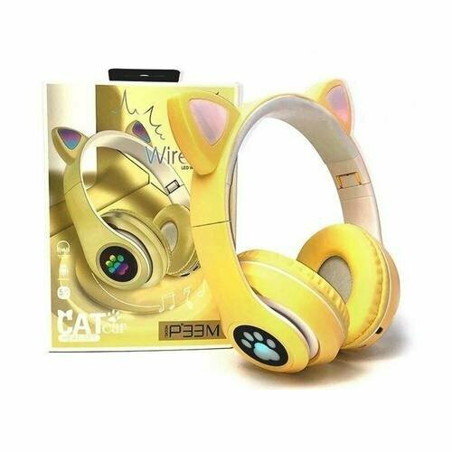 Наушники кошачие ушки желтые colorful kids headset wireless glowing cute led cat ear paw girls gift bluetooth headphones hifi stereo bass 3 5mm plug with mic