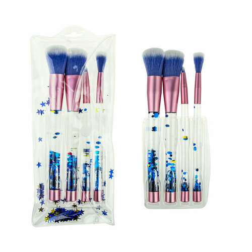 кисточки для нанесения макияжа lukky набор из 4 штук голубые ручки с блестками нейлон Кисточки для нанесения макияжа Lukky набор из 4 штук, голубые, ручки с блестками, нейлон