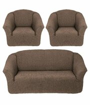 Чехол на диван и 2 кресла без оборки, диван трехместный, на резинке, универсальный, чехол для мягкой мебели, комплект.