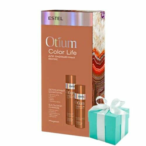 Набор Estel OTIUM COLOR LIFE для окрашенных волос (шампунь 250 мл, бальзам 200 мл) + 1 предмет обихода invit шампунь для окрашенных волос shtuchka деловая смородинка с маслом черной смородины и экстрактом бузины 200 мл