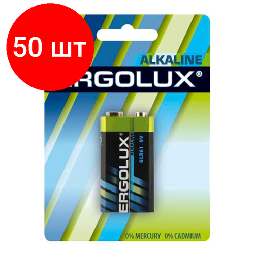 Комплект 50 штук, Батарейка Ergolux 6LR61 Alkaline BL-1 (6LR61 BL-1, батарейка,9В) camelion 6lf22 plus alkaline bl 1 6lr61 bp1 батарейка 9в 1 шт в уп ке